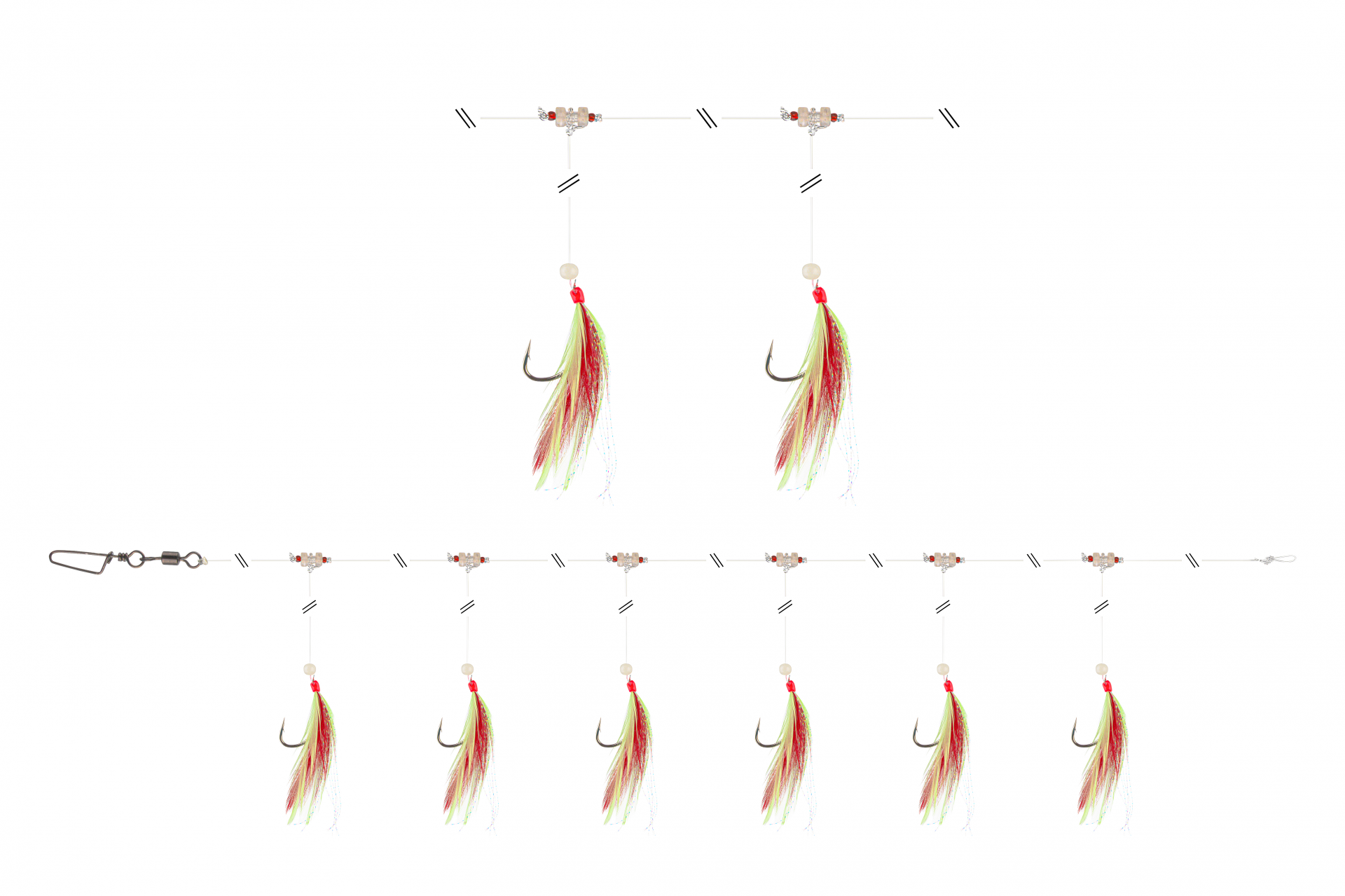 GrandWave Makrelen-Vorfach 360° <span>| mit Federn | rot / gelb</span>