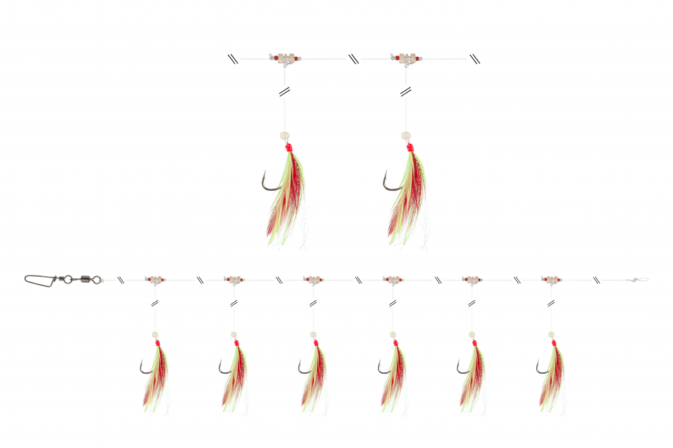 GrandWave Makrelen-Vorfach 360° <span>| mit Federn | rot / gelb</span>