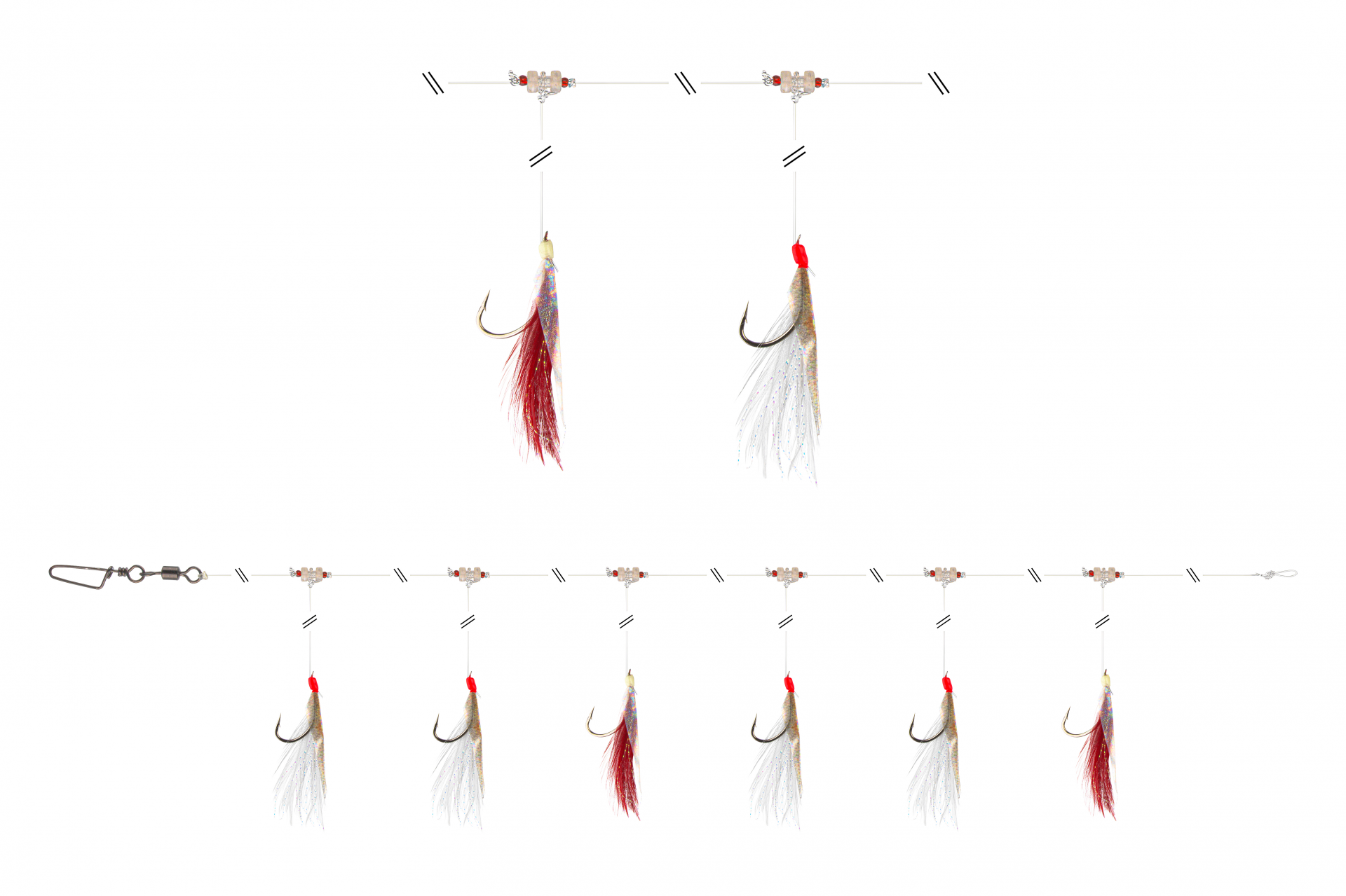 Zestaw GrandWave Mackerel Rig 360° <span>| z piórami | biało / czerwony</span>